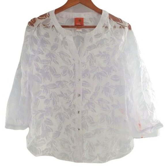 Hearts Of Palm Women's Leaf Burnout Pattern Print Blouse White Size 6 NWT - Picture 2 of 14